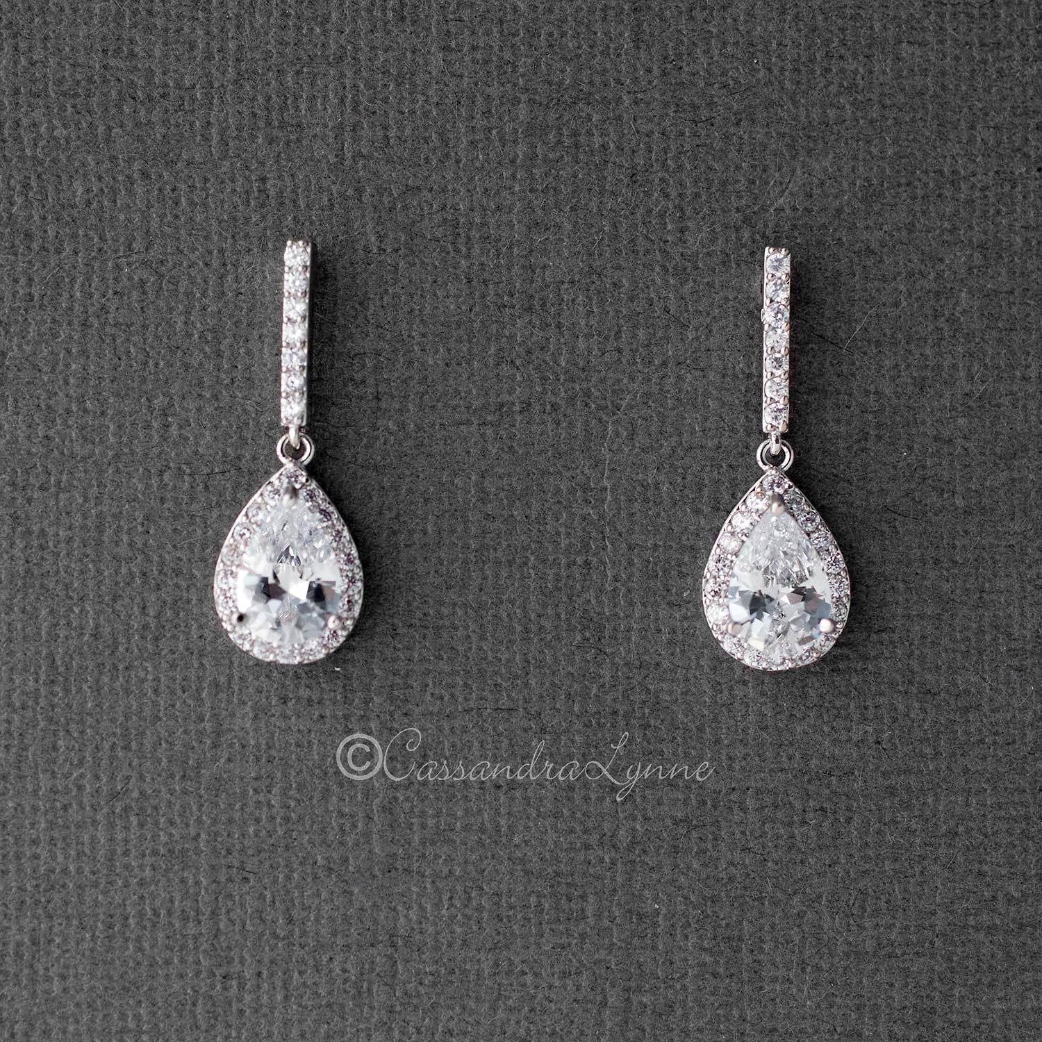 Pave Pear Drop CZ Wedding Earrings - Earrings - Cassandra Lynne