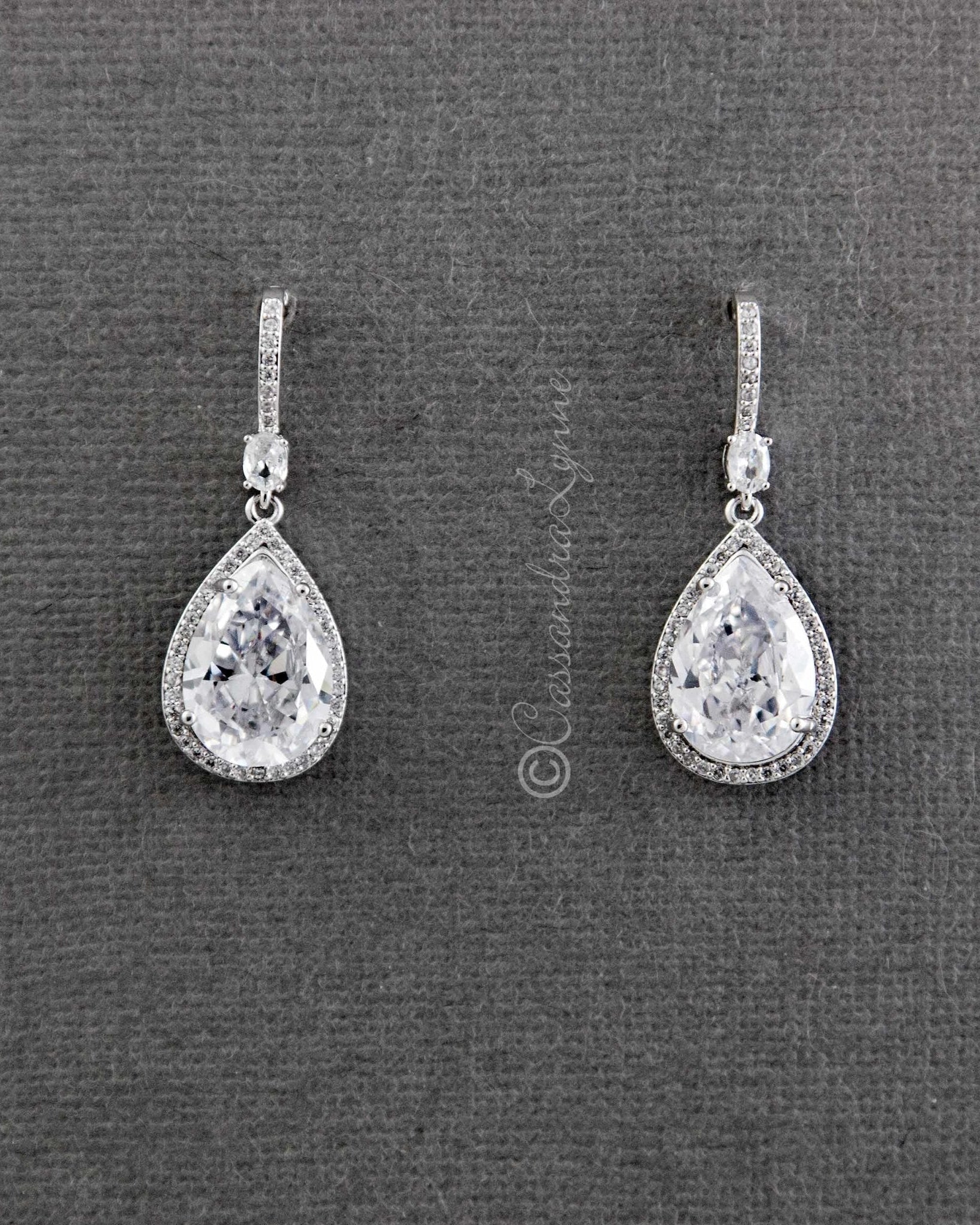 Pave Pear Drop Wedding Earrings - Earrings - Cassandra Lynne