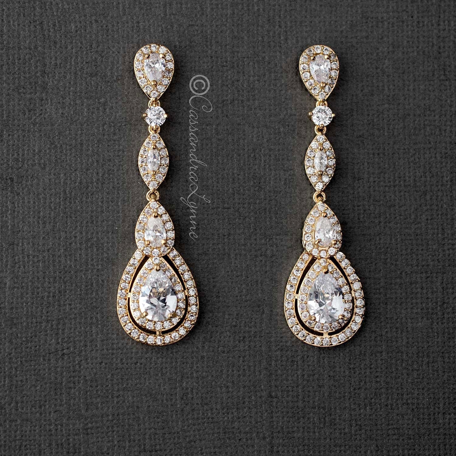 Pave Set Teardrop and Marquise CZ Earrings - Earrings - Cassandra Lynne
