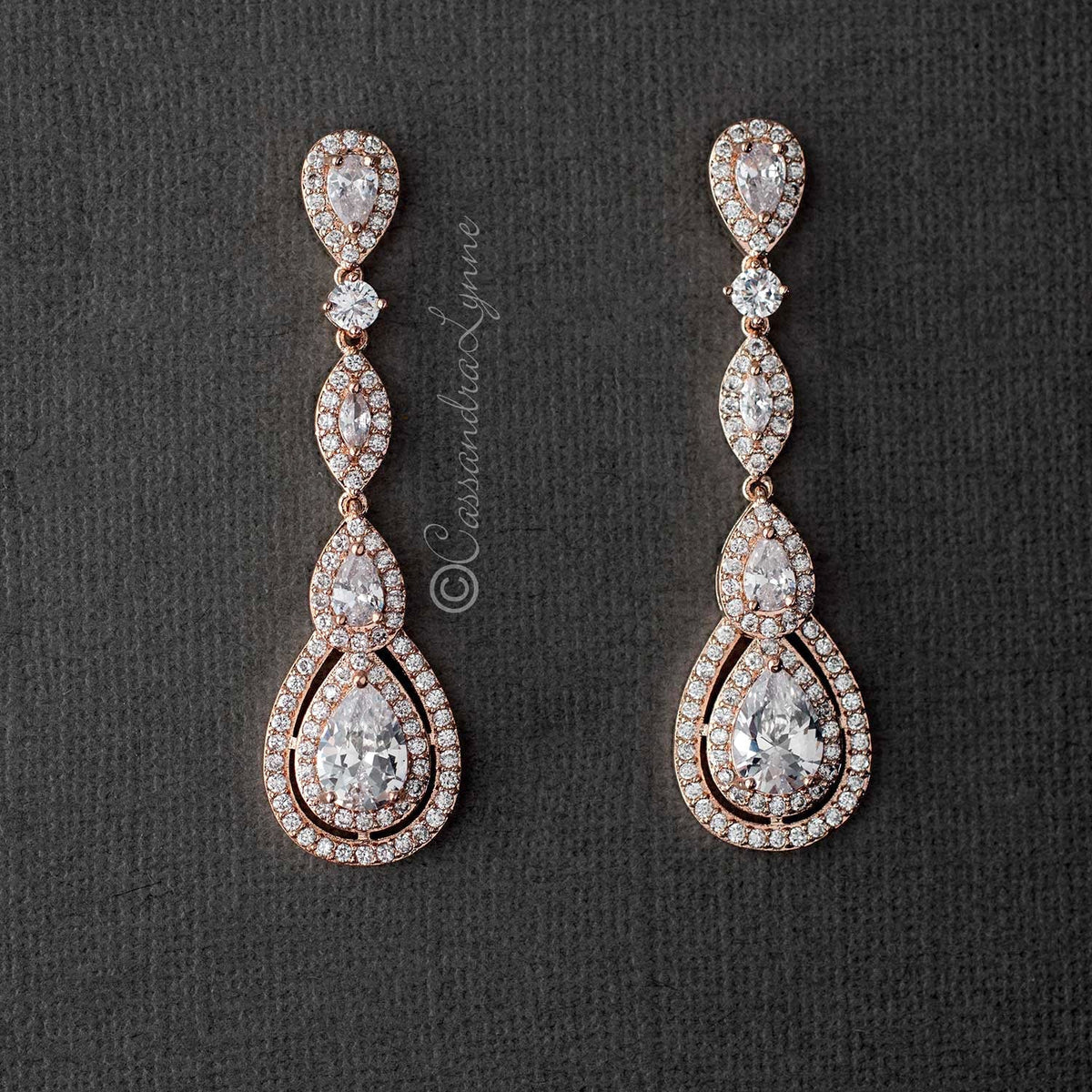 Pave Set Teardrop and Marquise CZ Earrings - Earrings - Cassandra Lynne