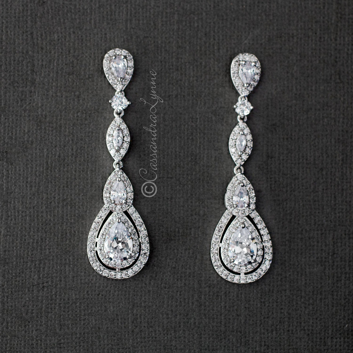 Pave Set Teardrop and Marquise CZ Earrings - Earrings - Cassandra Lynne