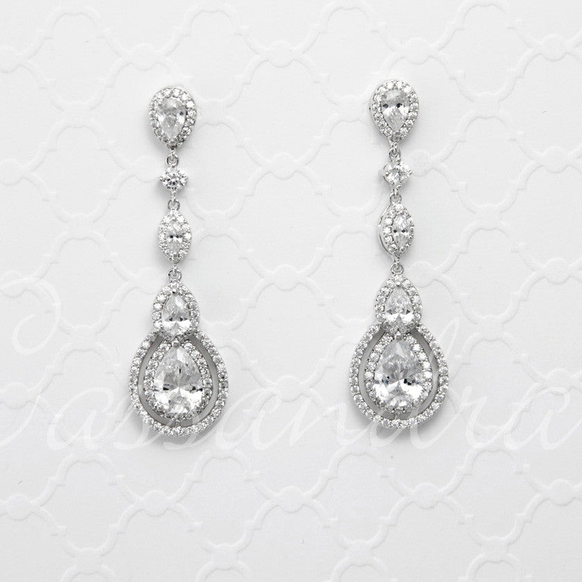 Pave Set Teardrop and Marquise CZ Earrings - Cassandra Lynne