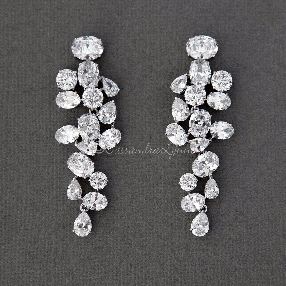 Pear and Oval Cluster Dangle CZ Earrings - Earrings - Cassandra Lynne