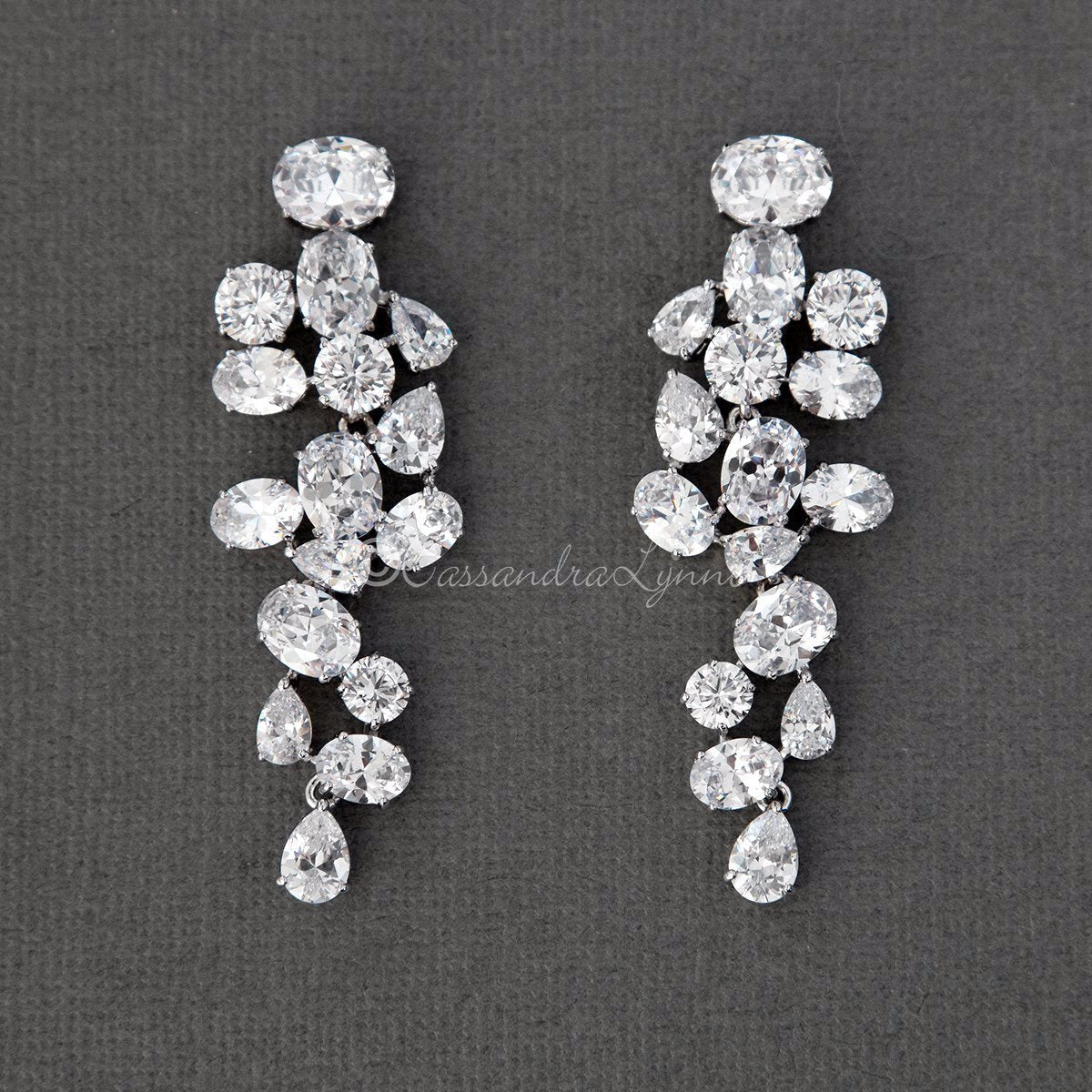 Pear and Oval Cluster Dangle CZ Earrings