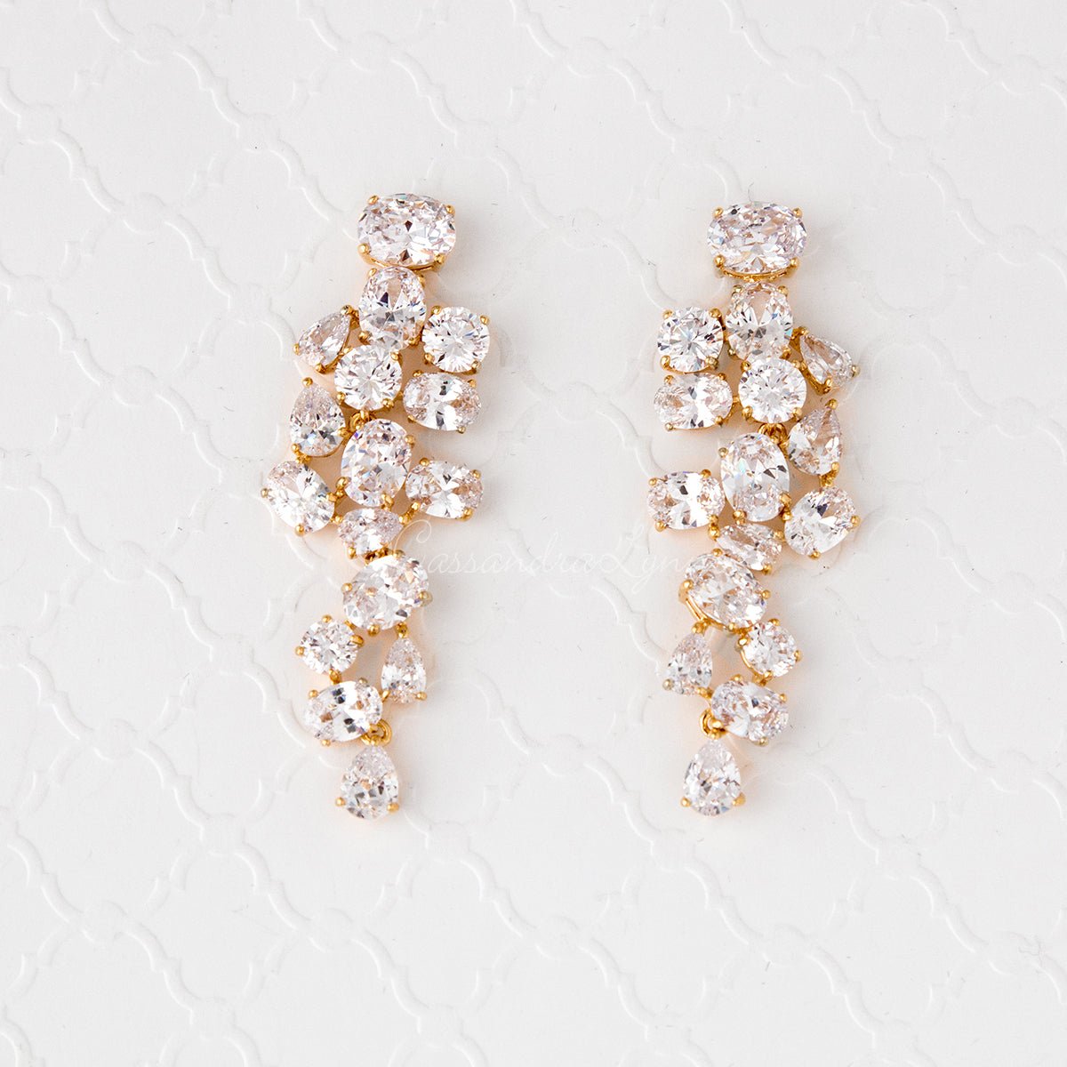 Pear and Oval Cluster Dangle CZ Earrings - Cassandra Lynne