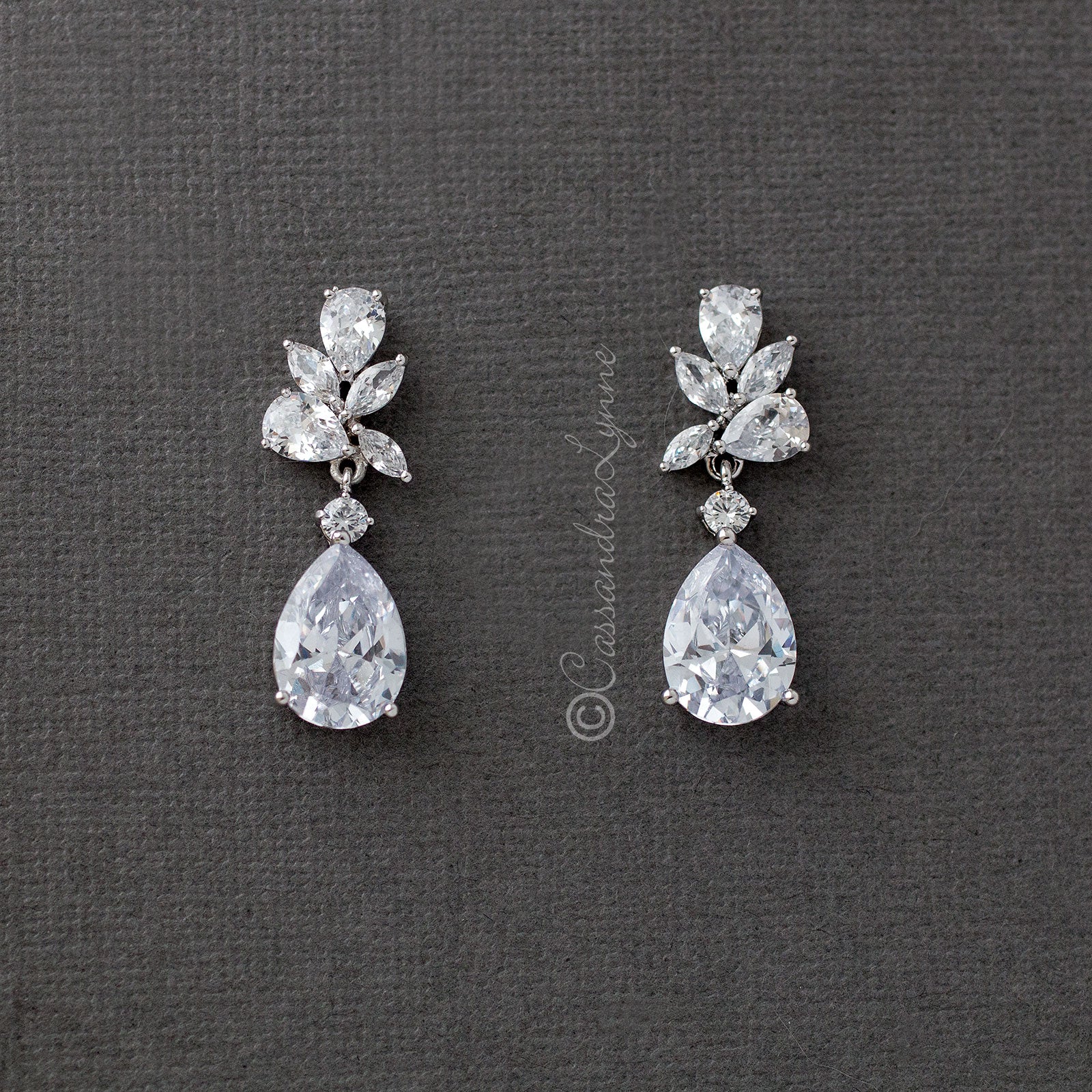 Pear Drop CZ Bridal Earrings - Earrings - Cassandra Lynne