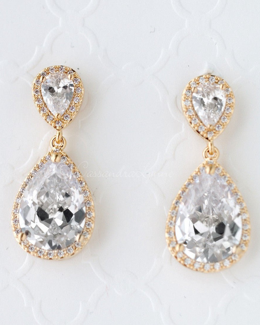 Pear Drop CZ Earrings for the Bride Clip - On Style - Earrings - Cassandra Lynne