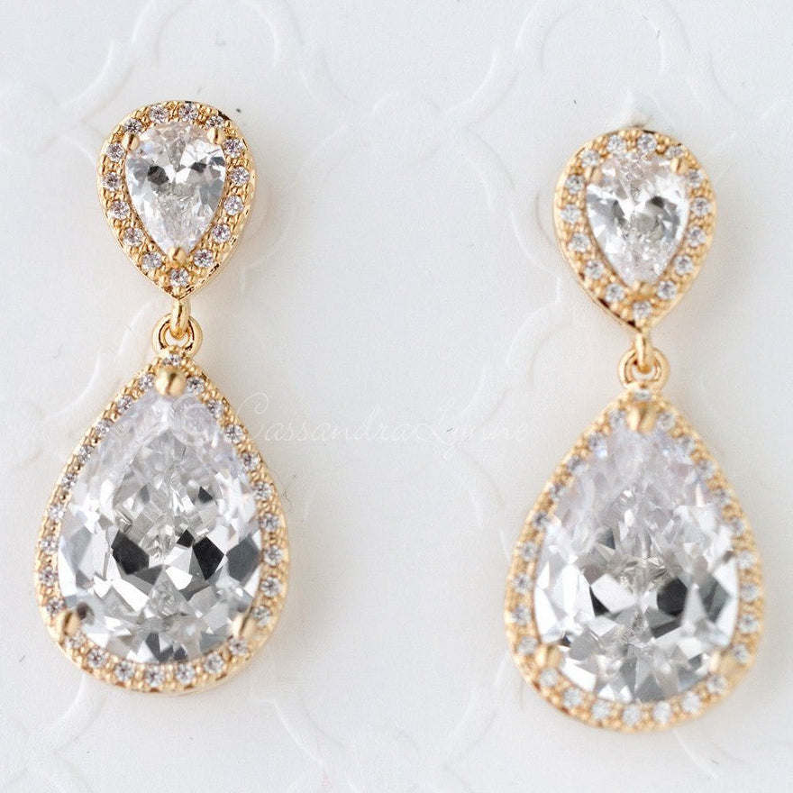 Pear Drop CZ Earrings for the Bride Clip - On Style - Earrings - Cassandra Lynne
