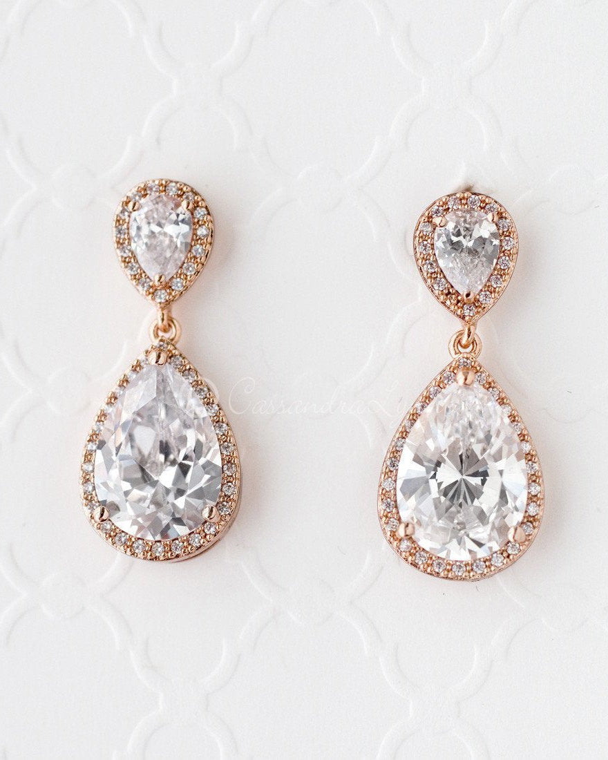 Pear Drop CZ Earrings for the Bride Clip - On Style - Earrings - Cassandra Lynne