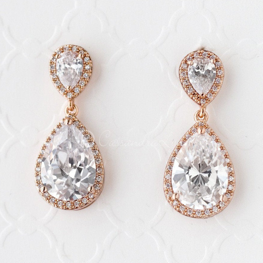 Pear Drop CZ Earrings for the Bride Clip - On Style - Earrings - Cassandra Lynne