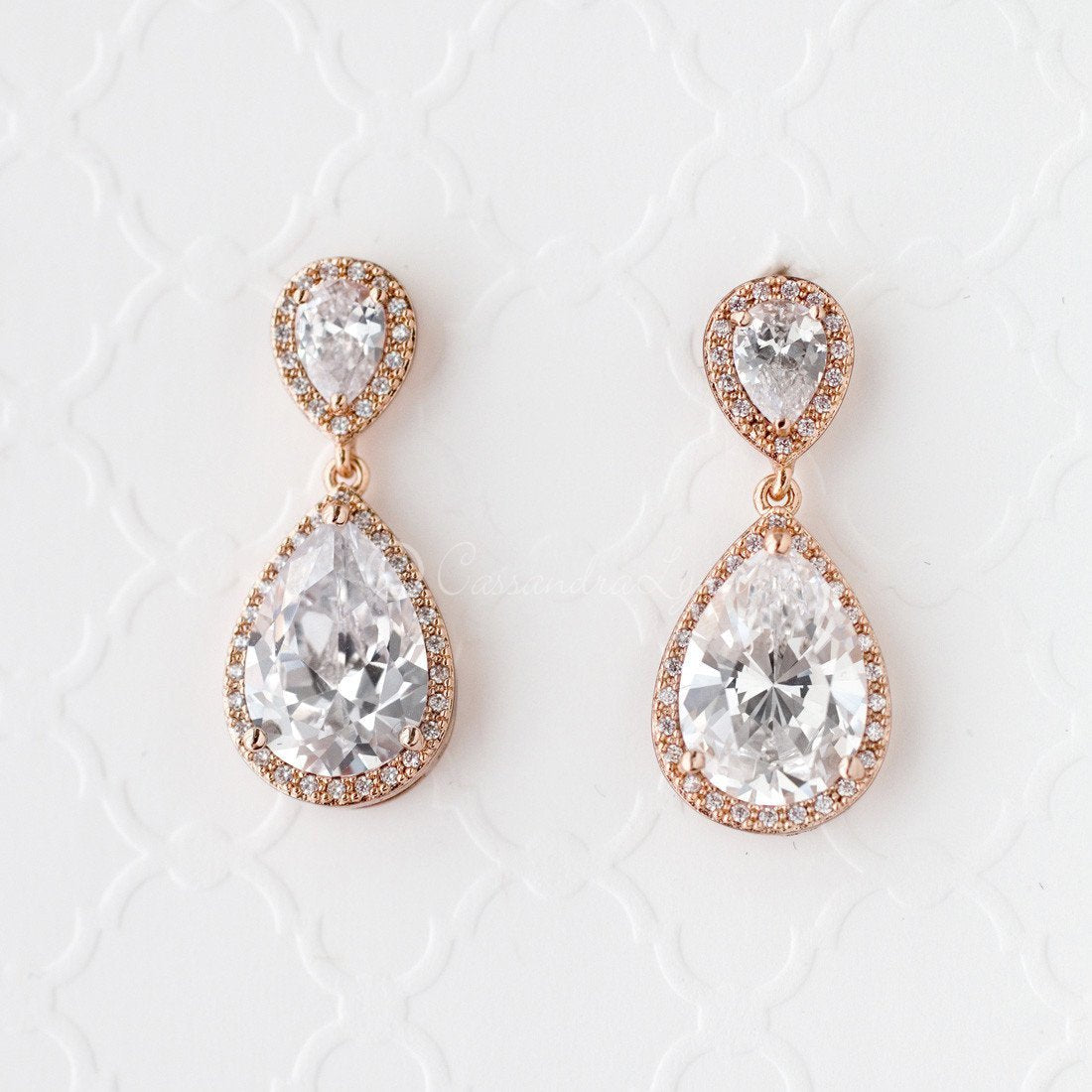 Pear Drop CZ Earrings for the Bride Clip-On - Cassandra Lynne