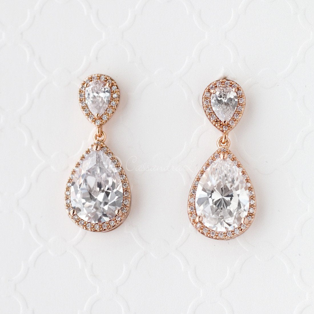 Pear Drop CZ Earrings for the Bride Clip-On Style - Cassandra Lynne