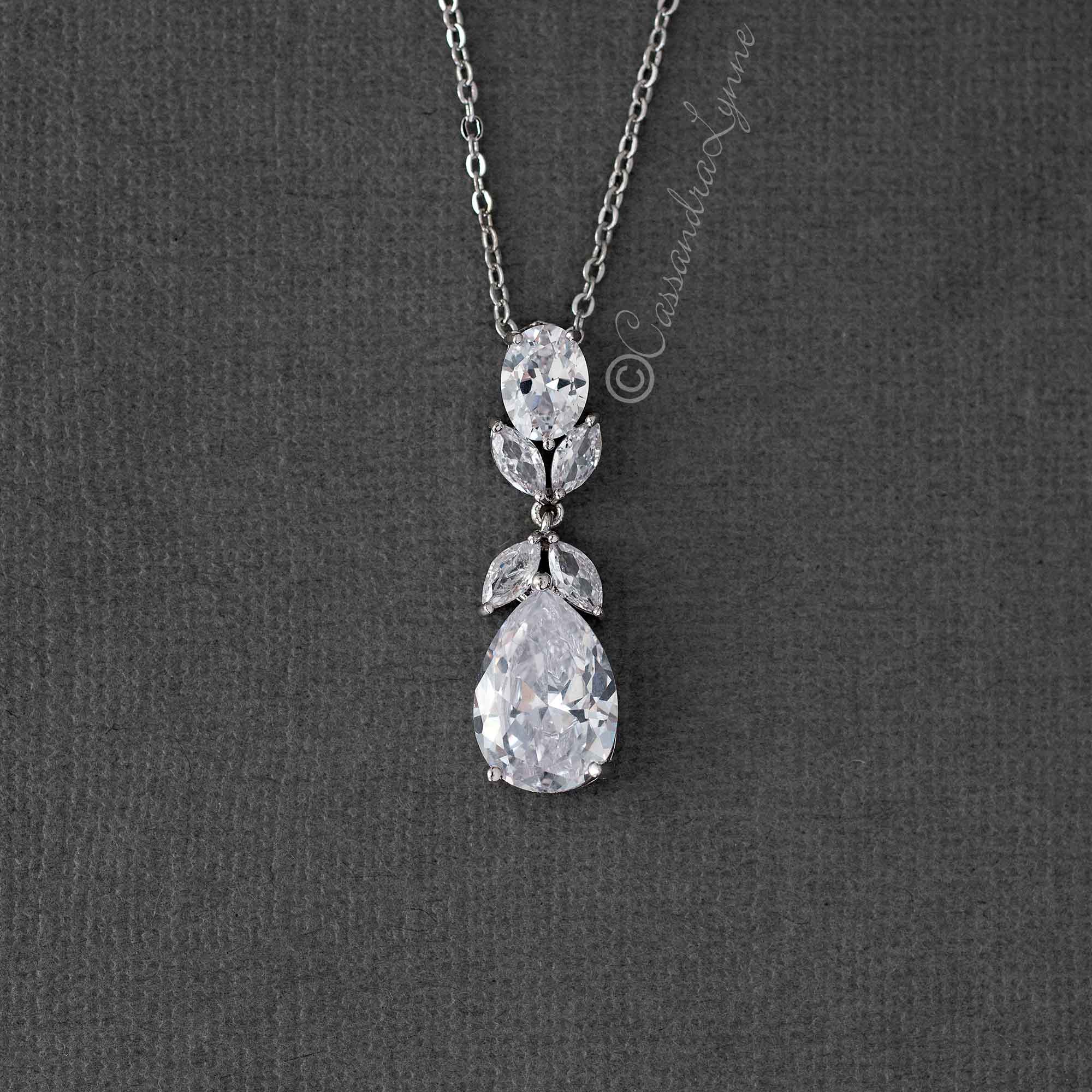 Pear Drop CZ Wedding Pendant Set - Pendant - Cassandra Lynne