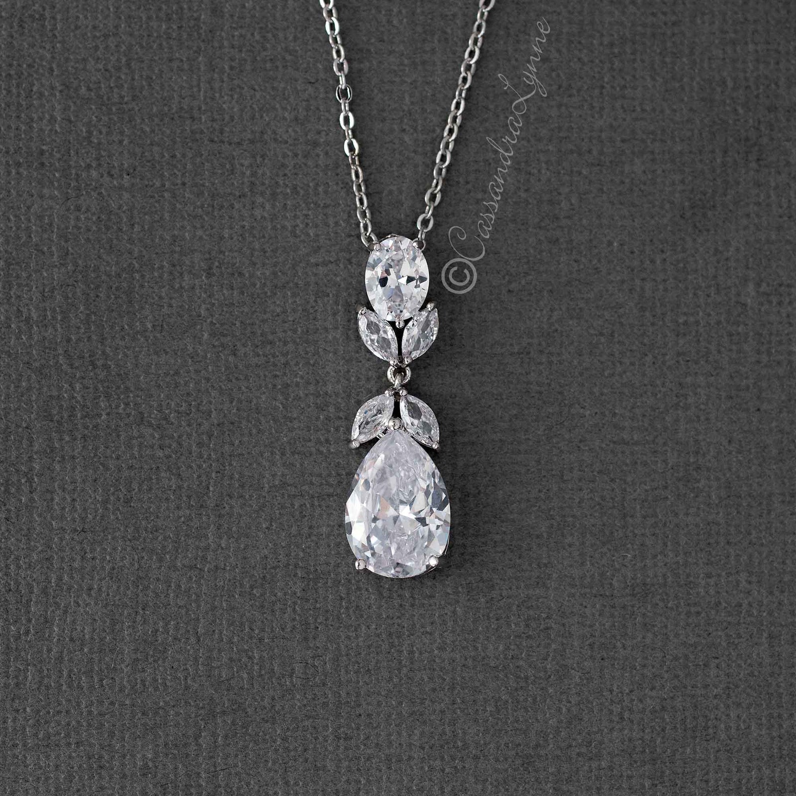 Pear Drop CZ Wedding Pendant - Cassandra Lynne