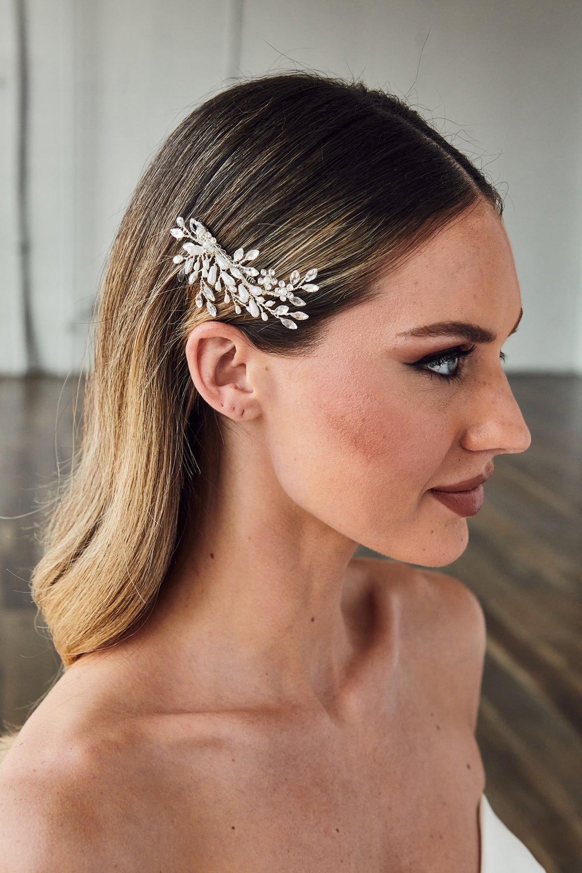 Ivory Pearl Wedding Hair Comb with Marquise Rhinestone - Cassandra Lynne