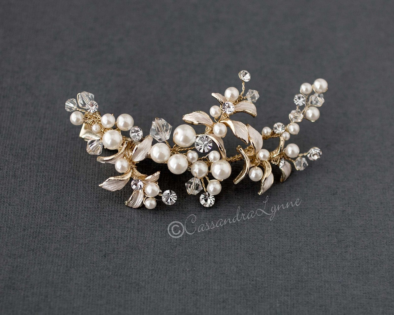 Pearl and Crystal Branch Wedding Hair Clip - Cassandra Lynne