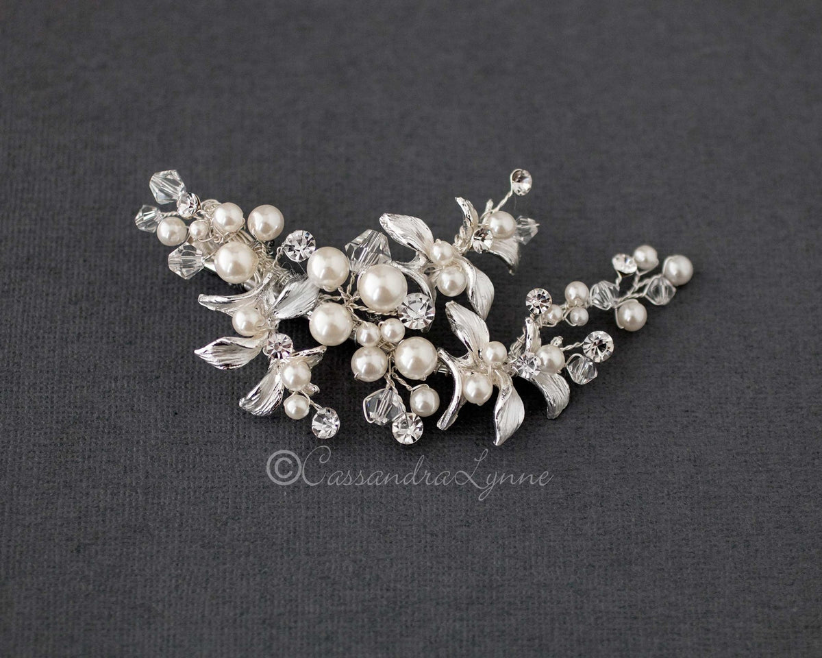 Pearl and Crystal Branch Wedding Hair Clip - Cassandra Lynne