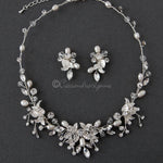 Pearl and Crystal Leaf Bridal Necklace Set - Necklace Set - Cassandra Lynne