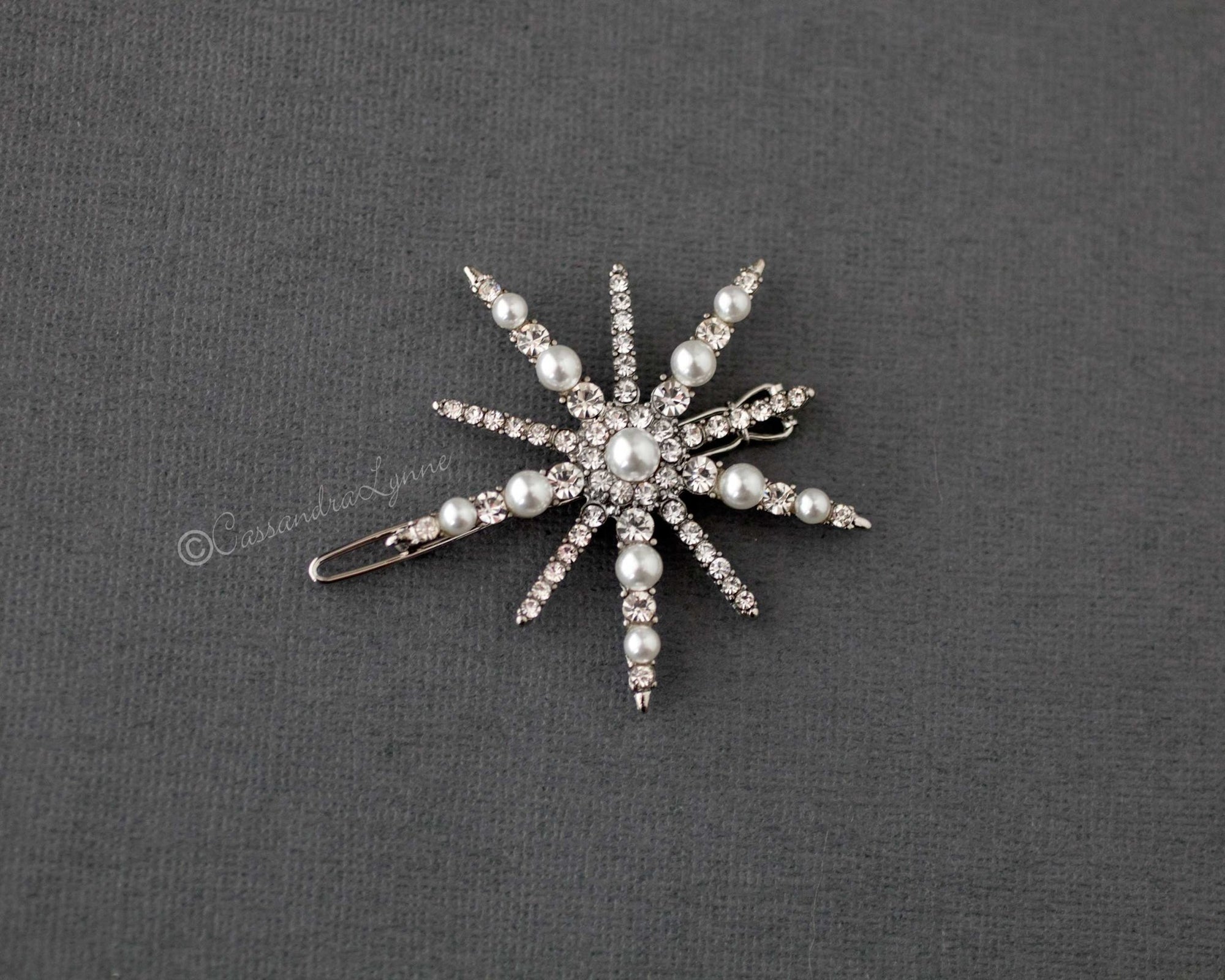 Pearl and Crystal Star Snowflake Barrette