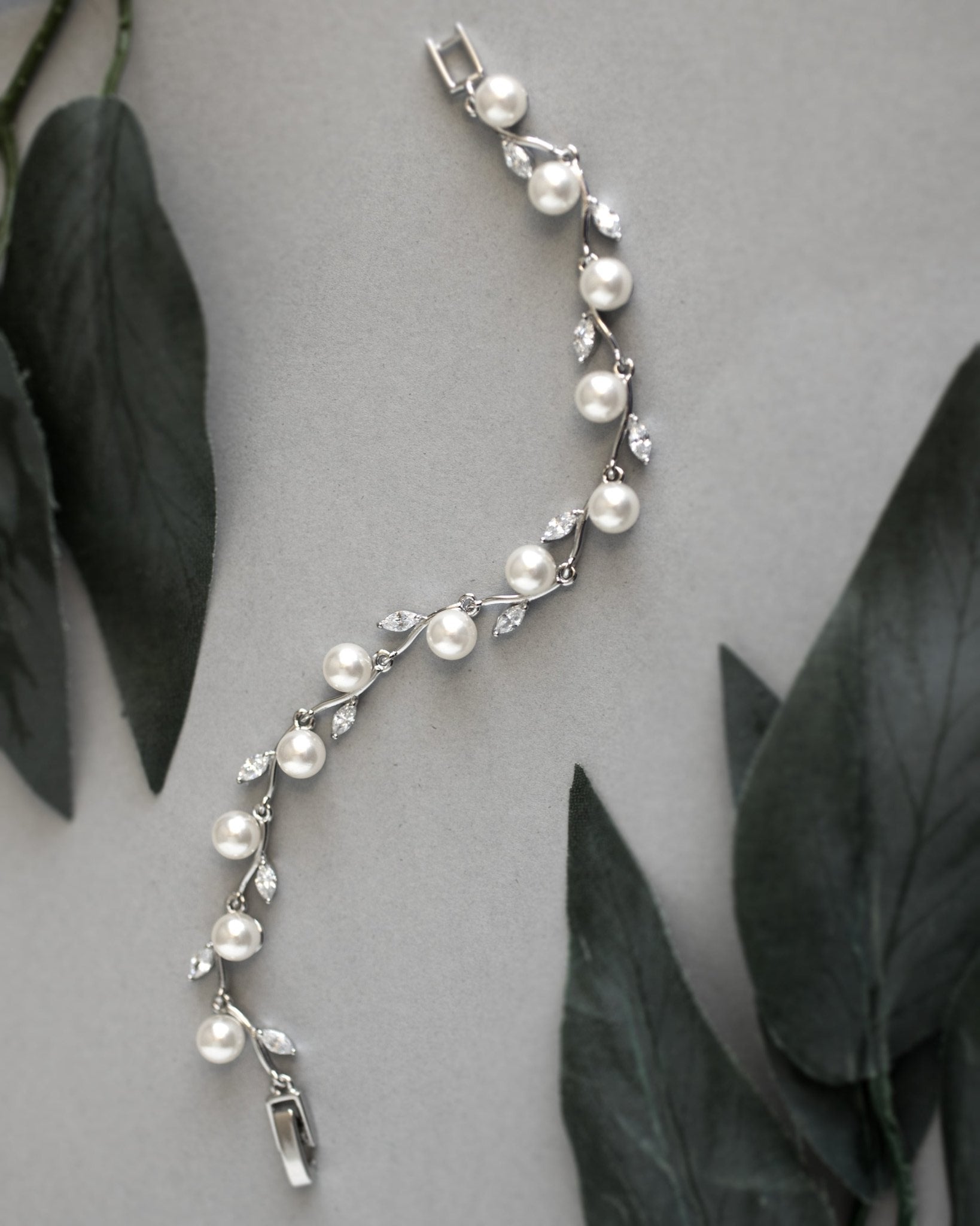 Pearl and CZ Leaves Bracelet - Bracelet - Cassandra Lynne