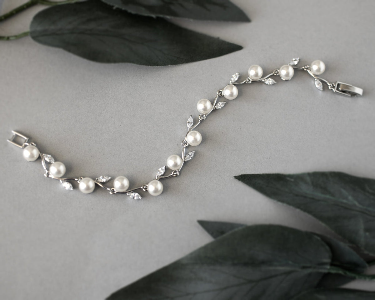 Pearl and CZ Leaves Bracelet - Bracelet - Cassandra Lynne