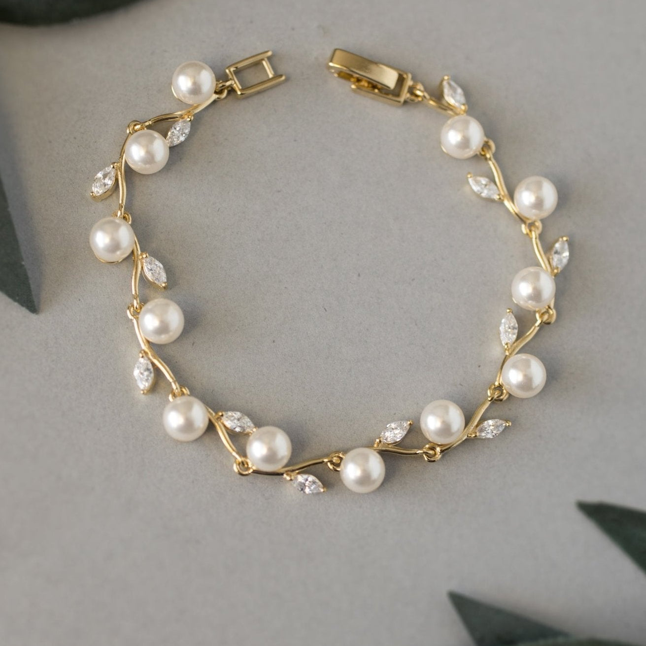Pearl and CZ Leaves Bracelet - Bracelet - Cassandra Lynne