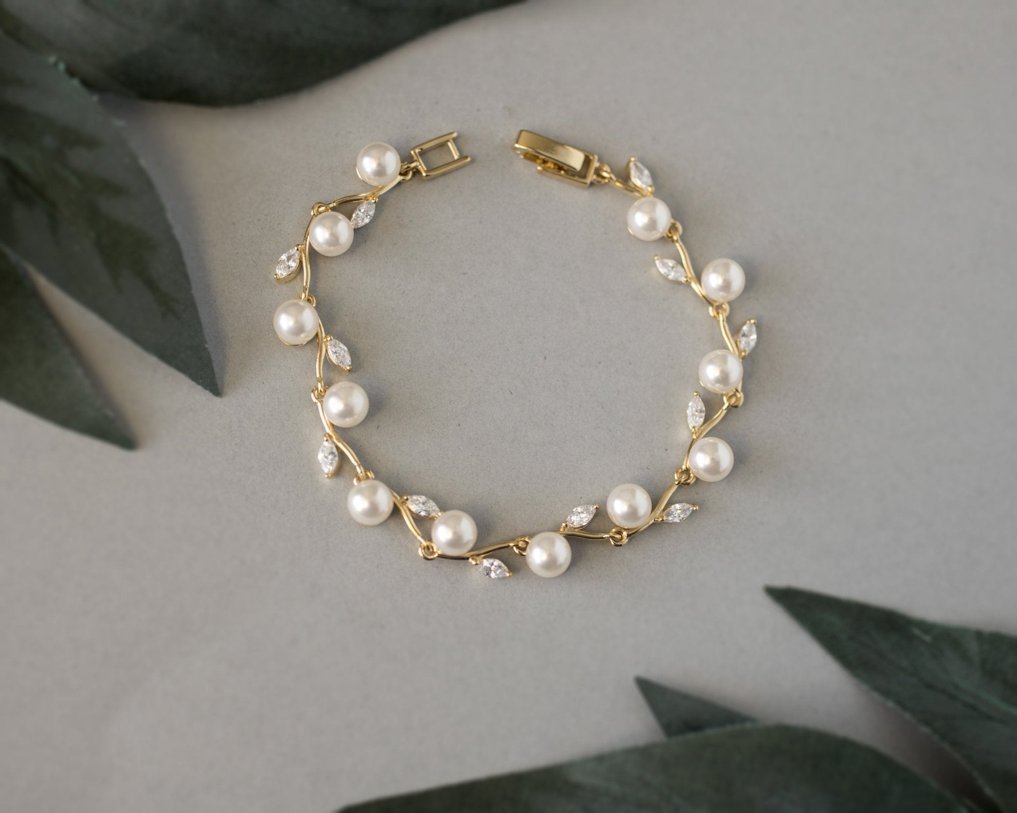 Pearl and CZ Leaves Bracelet - Bracelet - Cassandra Lynne