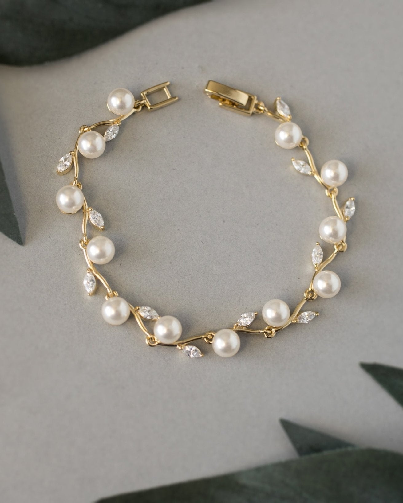 Pearl and CZ Leaves Bracelet - Bracelet - Cassandra Lynne