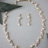 Pearl and CZ Leaves Necklace Set - Necklace Set - Cassandra Lynne