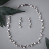 Pearl and CZ Leaves Necklace Set - Necklace Set - Cassandra Lynne