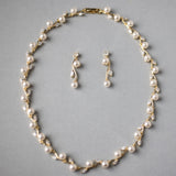 Pearl and CZ Leaves Necklace Set - Necklace Set - Cassandra Lynne
