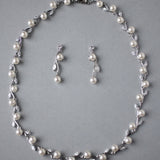 Pearl and CZ Leaves Necklace Set - Necklace Set - Cassandra Lynne