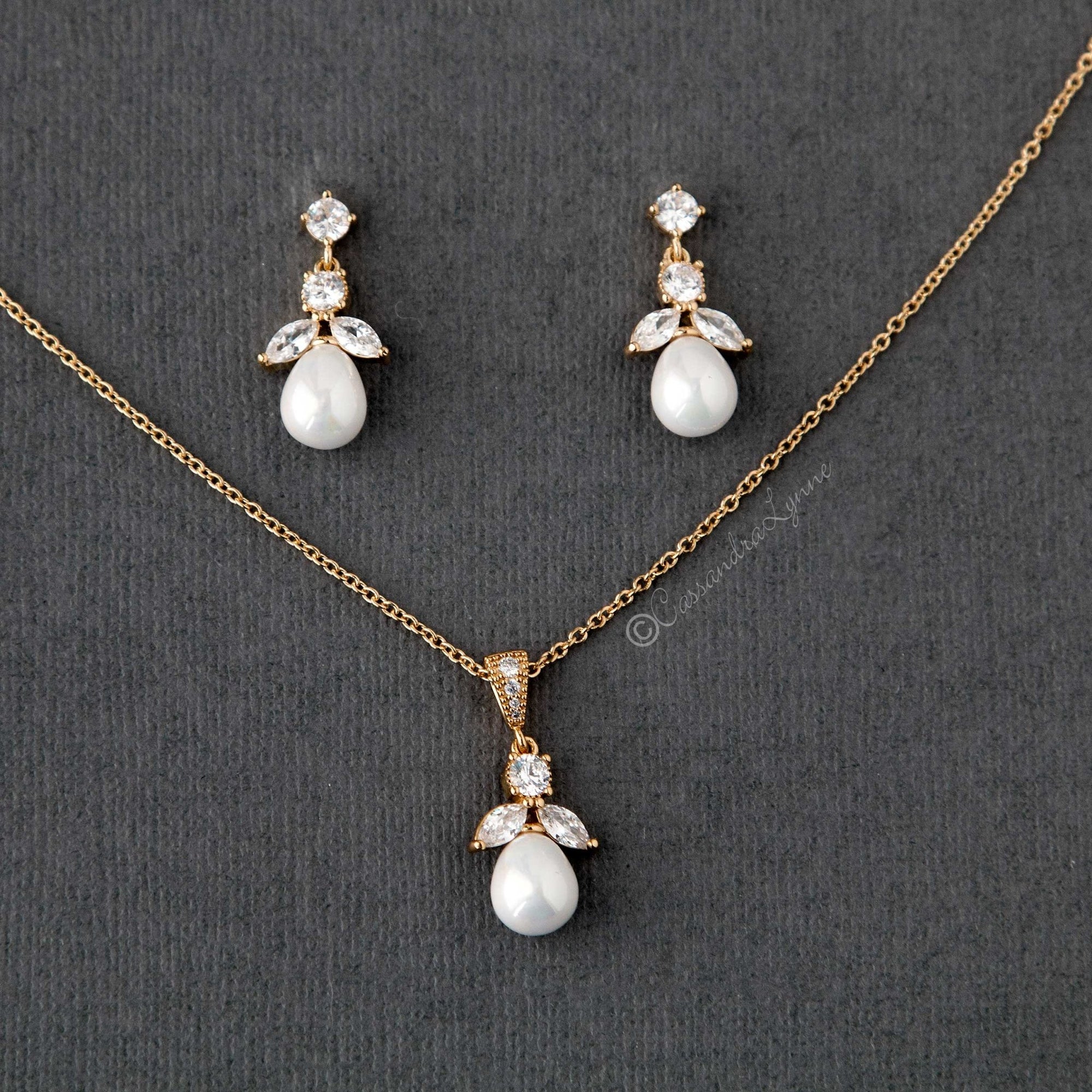 Pearl and CZ Necklace and Earrings - Cassandra Lynne