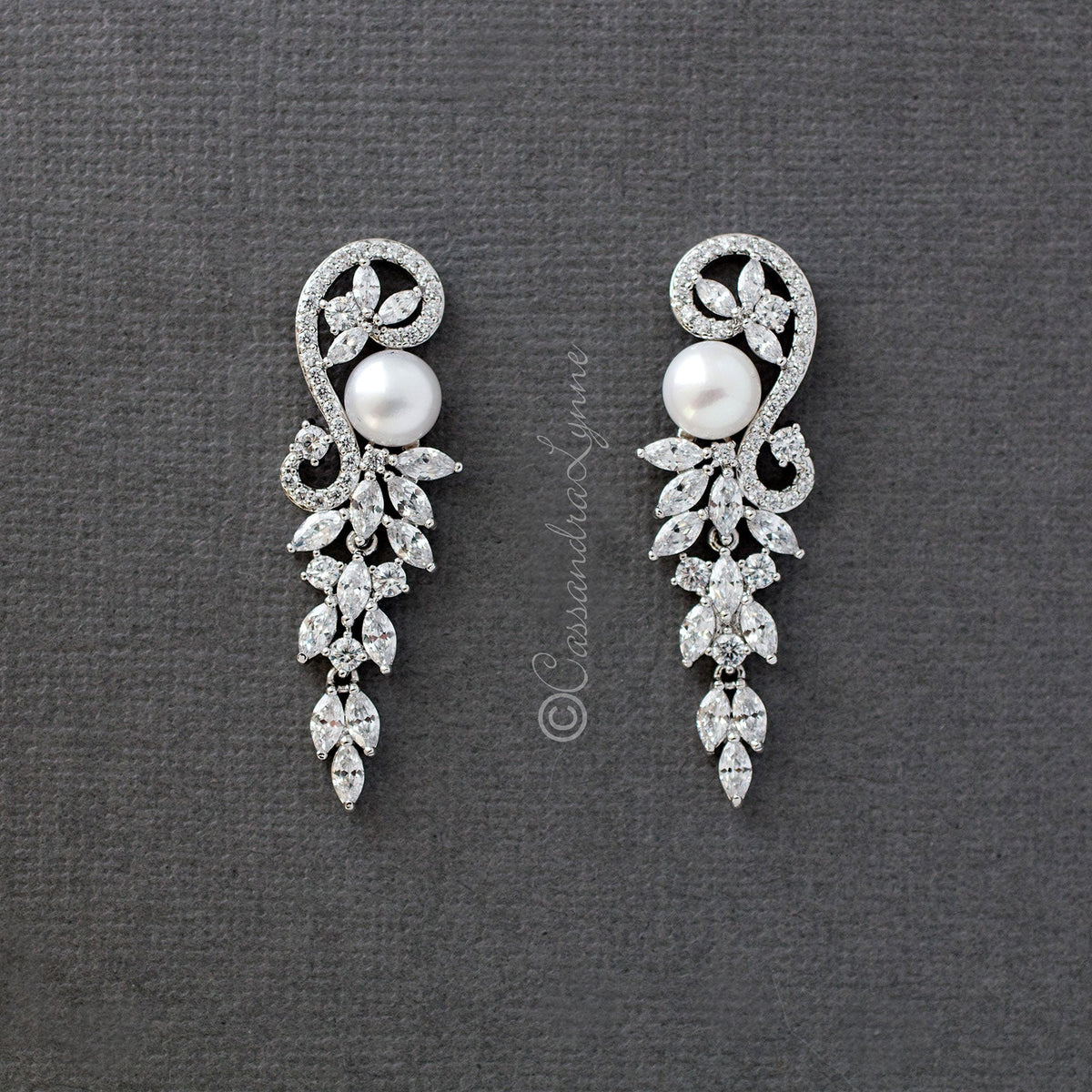 Cultured Pearl and CZ Wedding Earrings - Cassandra Lynne
