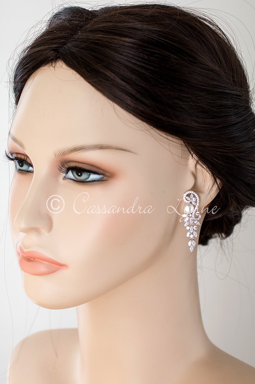 Cultured Pearl and CZ Wedding Earrings - Cassandra Lynne