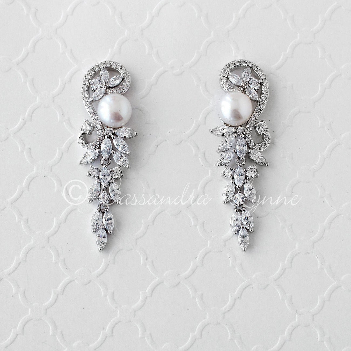 Cultured Pearl and CZ Wedding Earrings - Cassandra Lynne