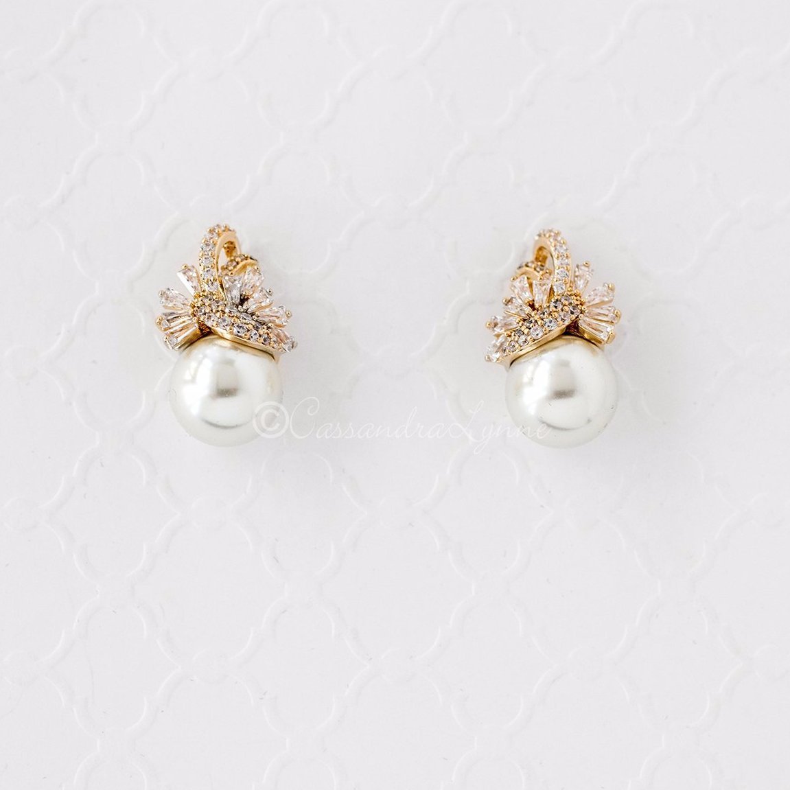 Pearl and CZ Wedding Jewelry Studs - Earrings - Cassandra Lynne