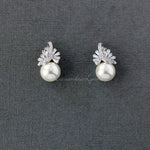 Pearl and CZ Wedding Jewelry Studs - Earrings - Cassandra Lynne