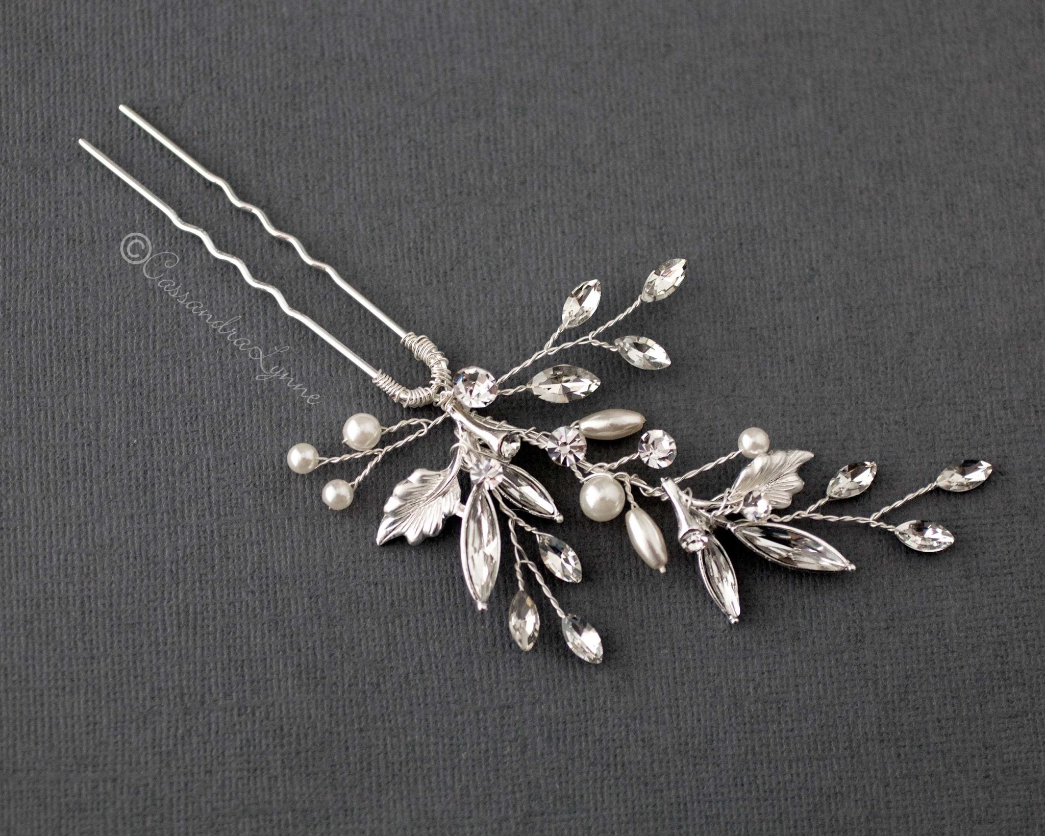 Pearl and Marquise Crystal Wedding Hair Pin - Hair Pins - Cassandra Lynne