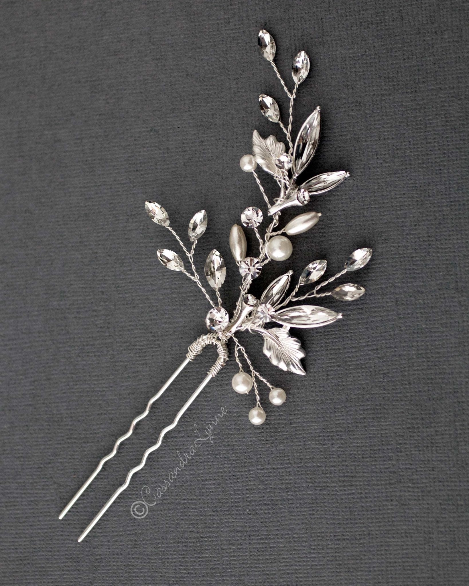 Pearl and Marquise Crystal Wedding Hair Pin - Hair Pins - Cassandra Lynne