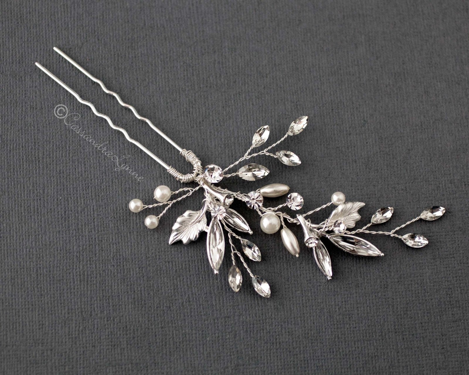 Pearl and Marquise Crystal Wedding Hair Pin - Hair Pins - Cassandra Lynne