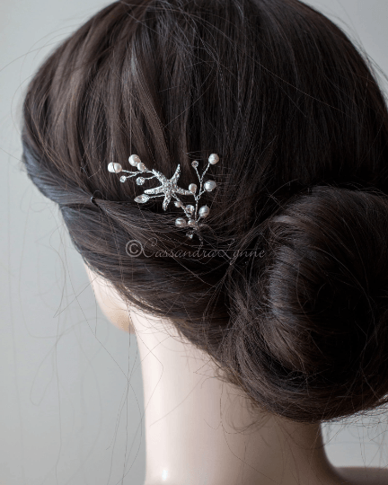 Pearl and Starfish Beach Hair Pin - Hair Pins - Cassandra Lynne