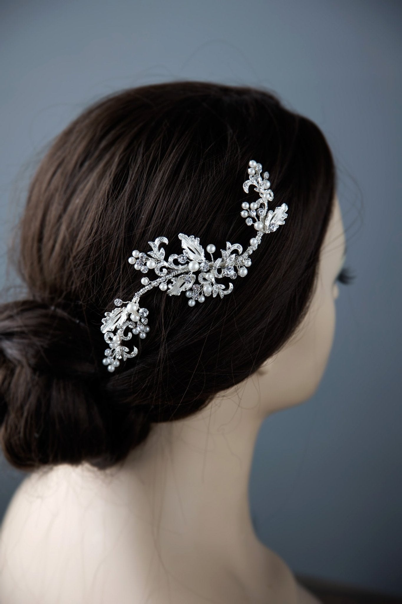 Pearl Bridal Clip of Scrolls and Leaves - Cassandra Lynne
