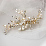 Pearl Bridal Hair Clip of Crystal Leaf and Pearl - Hair Clips - Cassandra Lynne