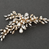 Pearl Bridal Hair Clip of Crystal Leaf and Pearl - Hair Clips - Cassandra Lynne