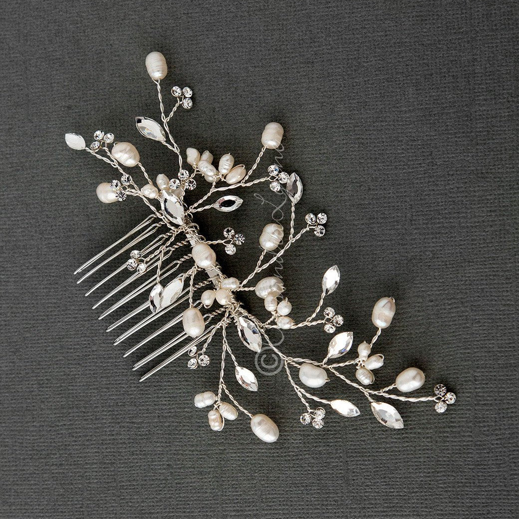 Pearl Bridal Hair Comb in Silver - Hair Comb - Cassandra Lynne