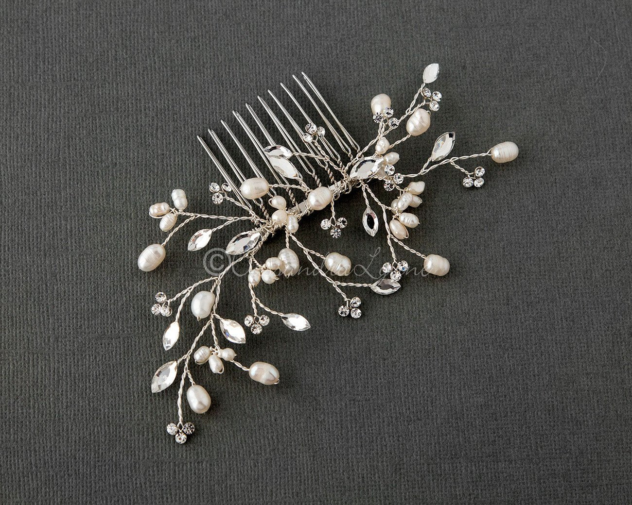 Pearl Bridal Hair Comb in Silver - Hair Comb - Cassandra Lynne