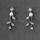 Pearl Bridal Necklace of Marquise CZ Vines - Necklace Set - Cassandra Lynne