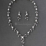 Pearl Bridal Necklace of Marquise CZ Vines - Necklace Set - Cassandra Lynne