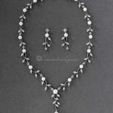 Pearl Bridal Necklace of Marquise CZ Vines - Necklace Set - Cassandra Lynne